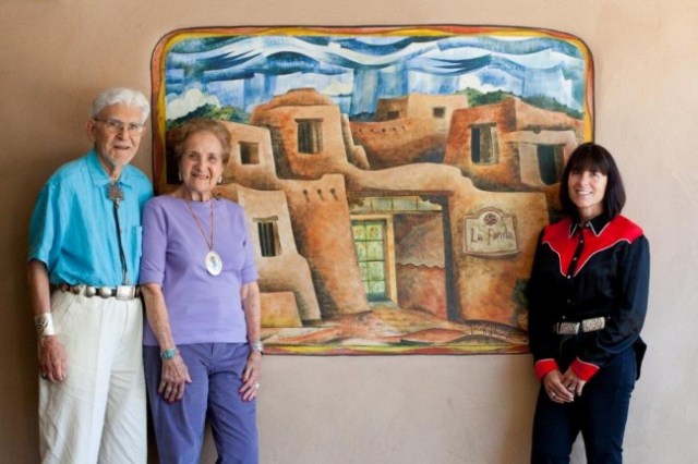 La Fonda Hotel Lobby, Santa Fe, painting by Tony Abeyta: Sid and Ruth Schultz, Jenny Kimball