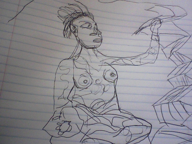 Oh, yeah I also made this sketch of the Mayan Scribe, after JAA