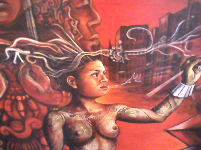 Mayan Scribe, detail, by Juana Alicia, at Estanfor