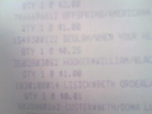 William Hooker, one dollar, Beth Lisick 25 cents; so it goes