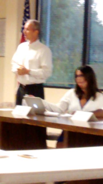 Ben Field and Noelle Marie Fernandez of Labor Council briefing Santa Clara candidates, August, 2014, San Jose