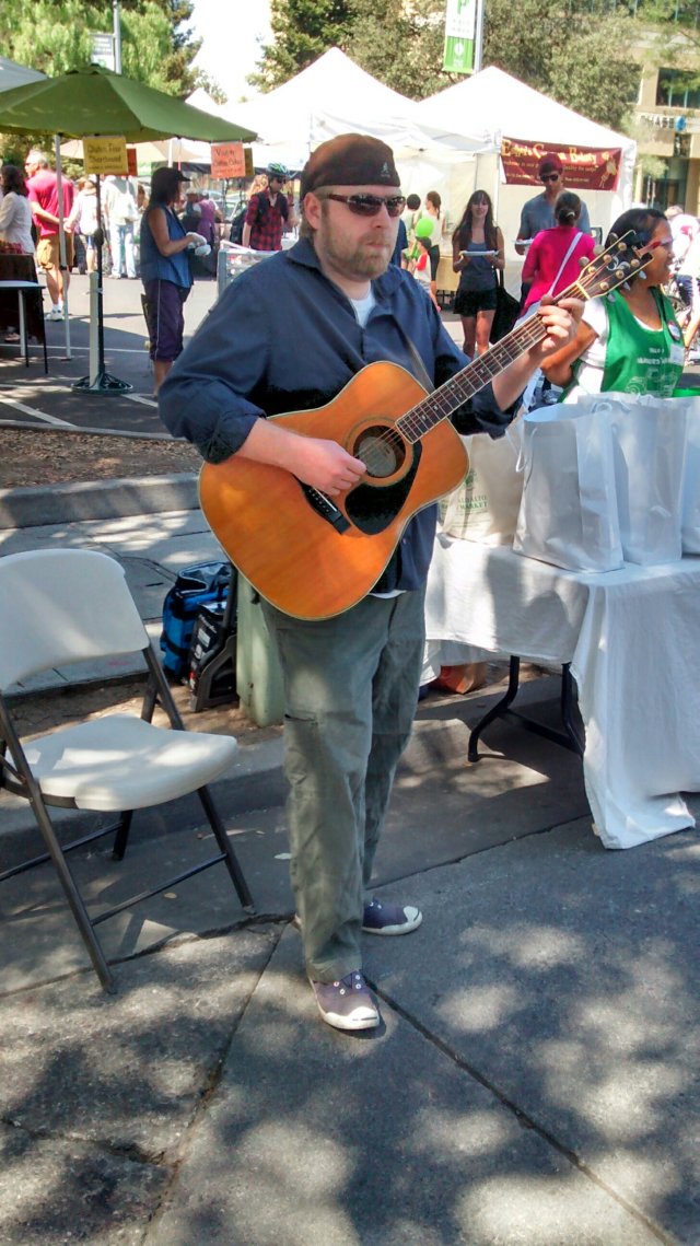 HIS TIME IS GONNA COME - I spoke for 40 minutes Saturday with this guitarist, subbing for the entertainment at Palo Alto Famers Market, who is also a tenants rights activist in East Palo Alto, and plays a decent version of Sublime, "what I got" and Led Zed.