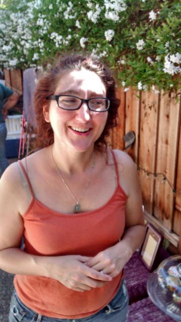 Lessa Bouchard, yard sale Downtown North, Labor Day, 2014: Michigan's gift to Palo Alto arts scene