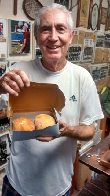 I gave two tennis ball shaped delicacies to John Mundorff the tennis guru as going away gift