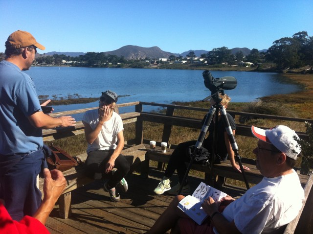 Earthwise of Palo Alto talent spotter Mark Weiss chats up the Larsons of Stockholm at a secret Central Coast meet up, Fall, 2014 photo by Carol Garsten