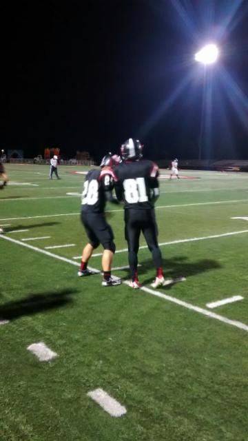 Touchdown 3-pete man Guy Kasznik of Gunn, #81 greeted post score by Schuyler Son