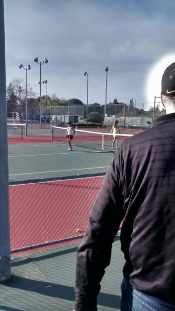 Sacred Heart tennis ace and Palo Alto resident Sara Choy a moment after dispatching her Saint Francis adversary in CCS action, Cuesta Park