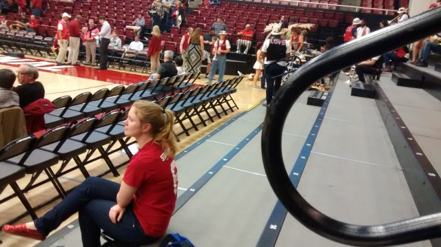 Her 13,000 counterparts apparently not getting the memo or invite Stanford student rooter Taylor goes it sola, versus Vandy