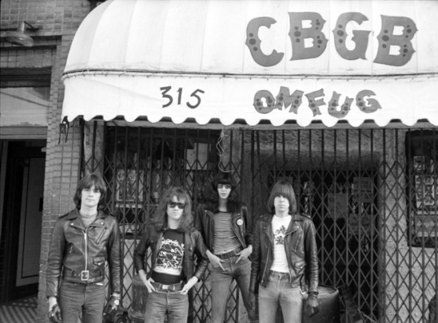 This is a famous rock group called The Ramones (I never heard) in front of a club CBGB in New York I went to once. 