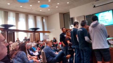 Erica Escalante and family plea their case, for Buena Vista Residents association, before City Council, Palo Alto; she is a Gunn graduate